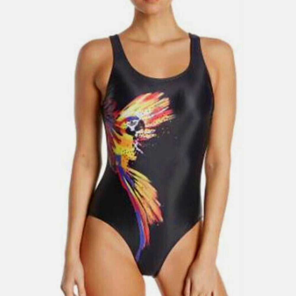 Nicole Miller square neck Parrot Print One Piece swimsuit size 8